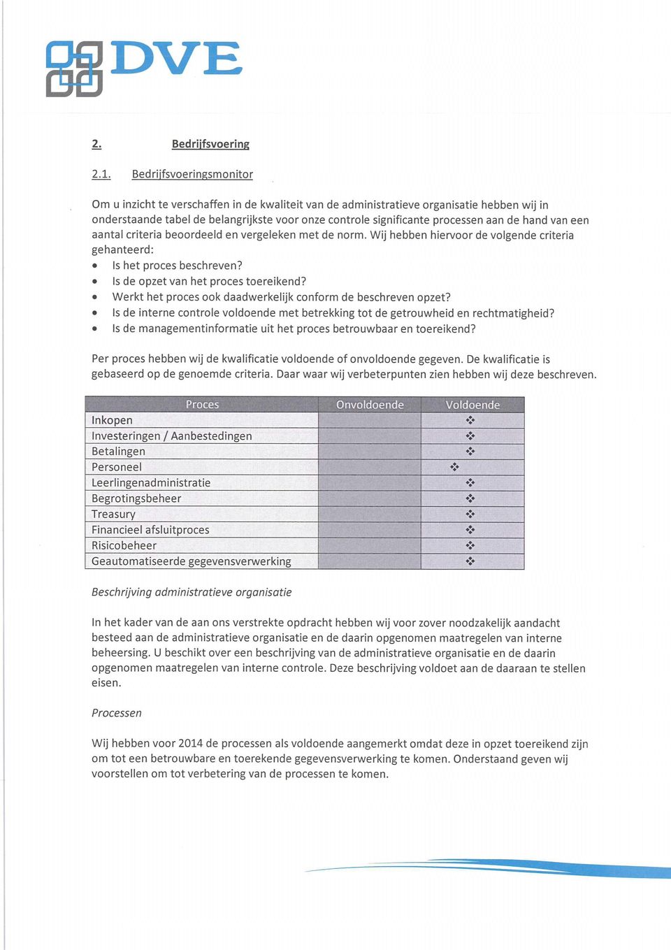 de hand van een aantal criteria beoordeeld en vergeleken met de norm. Wij hebben hiervoor de volgende criteria gehanteerd: Is het proces beschreven? Is de opzet van het proces toereikend?