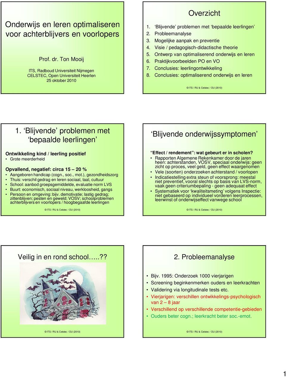 Praktijkvoorbeelden PO en VO 7. Conclusies: leerlingontwikkeling 8. Conclusies: optimaliserend onderwijs en leren 1.