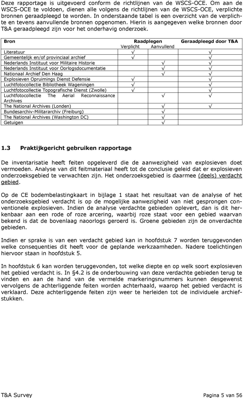 Bron Raadplegen Geraadpleegd door T&A Verplicht Aanvullend Literatuur Gemeentelijk en/of provinciaal archief Nederlands Instituut voor Militaire Historie Nederlands Instituut voor Oorlogsdocumentatie