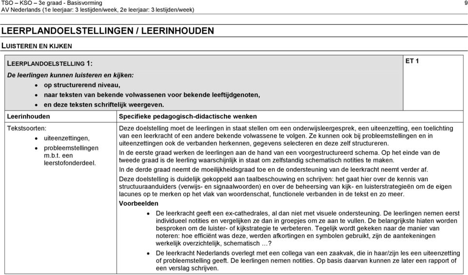 Deze doelstelling moet de leerlingen in staat stellen om een onderwijsleergesprek, een uiteenzetting, een toelichting van een leerkracht of een andere bekende volwassene te volgen.