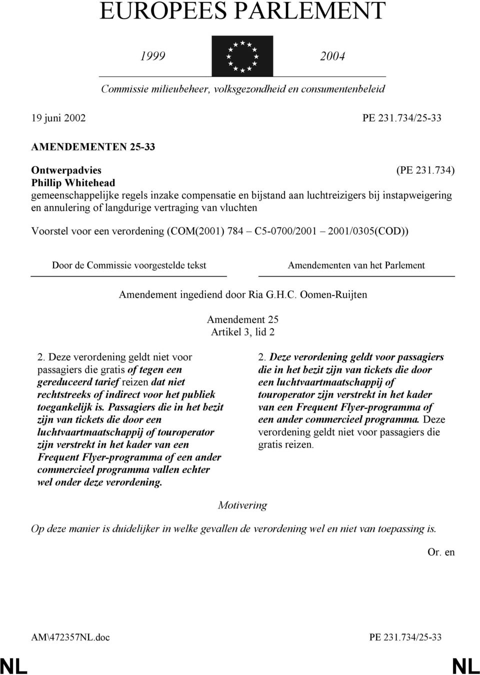 verordening (COM(2001) 784 C5-0700/2001 2001/0305(COD)) Door de Commissie voorgestelde tekst Amendementen van het Parlement Amendement ingediend door Ria G.H.C. Oomen-Ruijten Amendement 25 Artikel 3, lid 2 2.