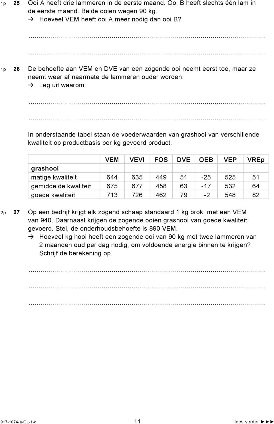 In onderstaande tabel staan de voederwaarden van grashooi van verschillende kwaliteit op productbasis per kg gevoerd product.