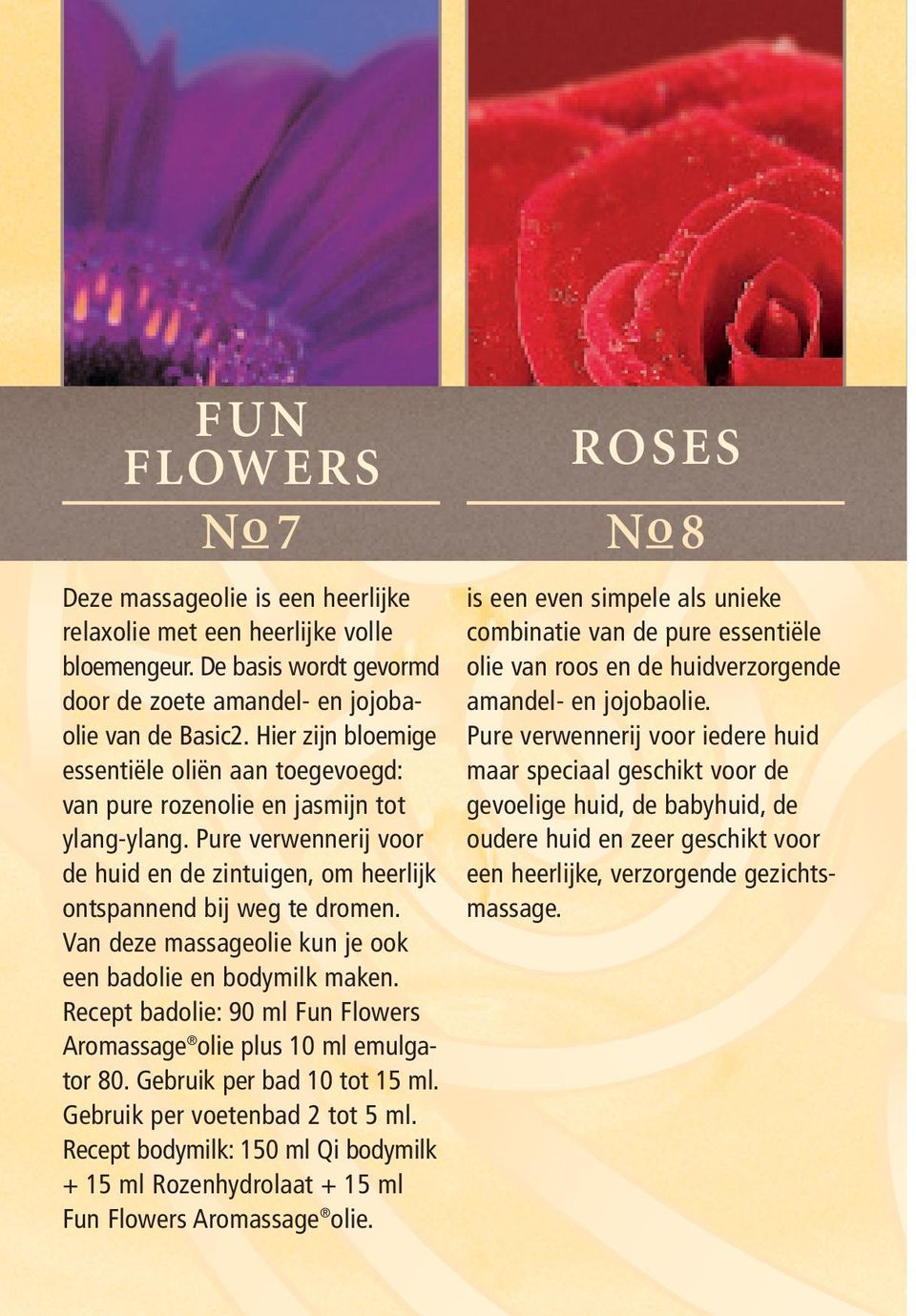 Van deze massageolie kun je ook een badolie en bodymilk maken. Recept badolie: 90 ml Fun Flowers Aromassage olie plus 10 ml emulgator 80. Gebruik per bad 10 tot 15 ml.