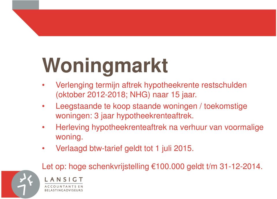 Leegstaande te koop staande woningen / toekomstige woningen: 3 jaar hypotheekrenteaftrek.