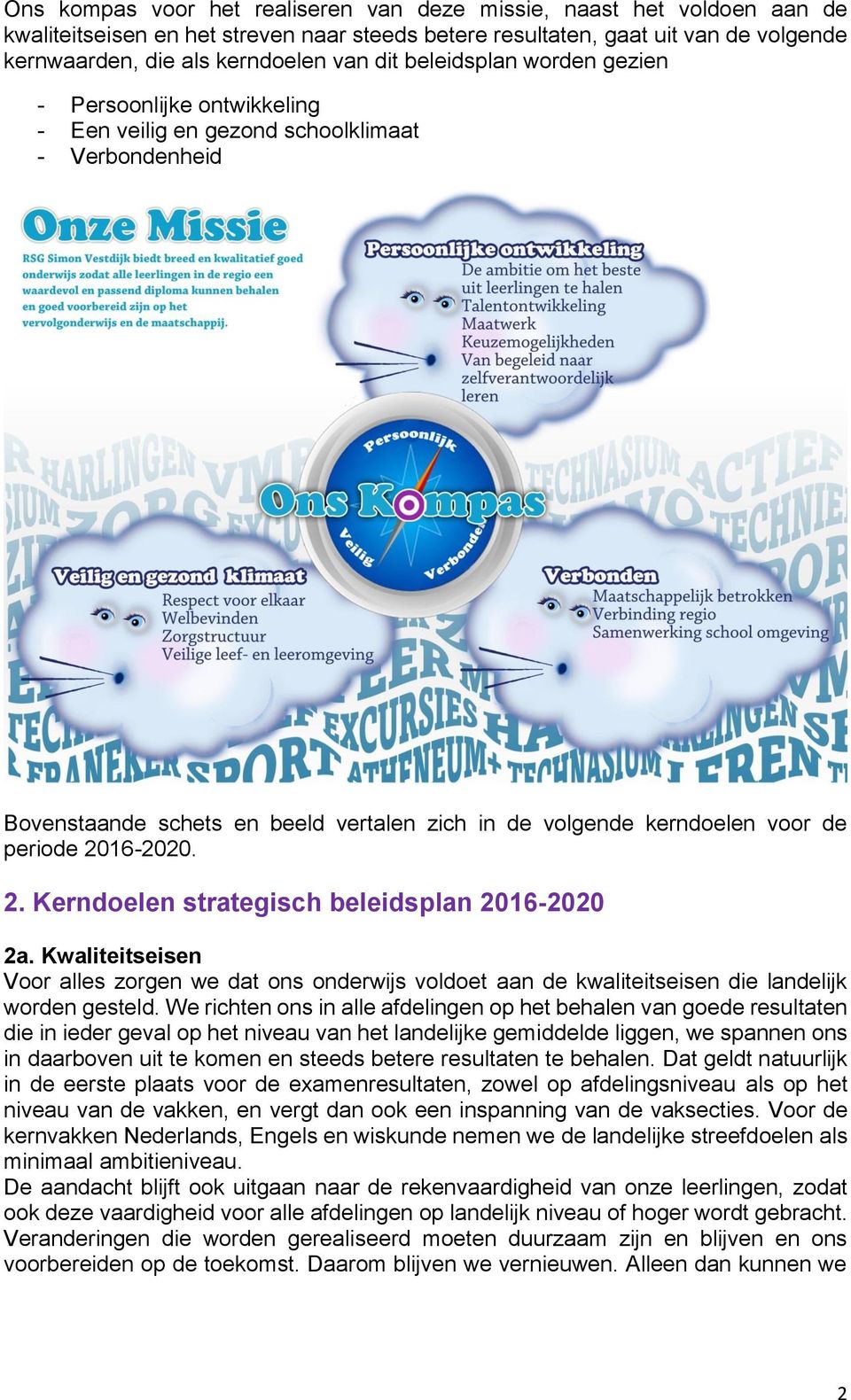 2016-2020. 2. Kerndoelen strategisch beleidsplan 2016-2020 2a. Kwaliteitseisen Voor alles zorgen we dat ons onderwijs voldoet aan de kwaliteitseisen die landelijk worden gesteld.