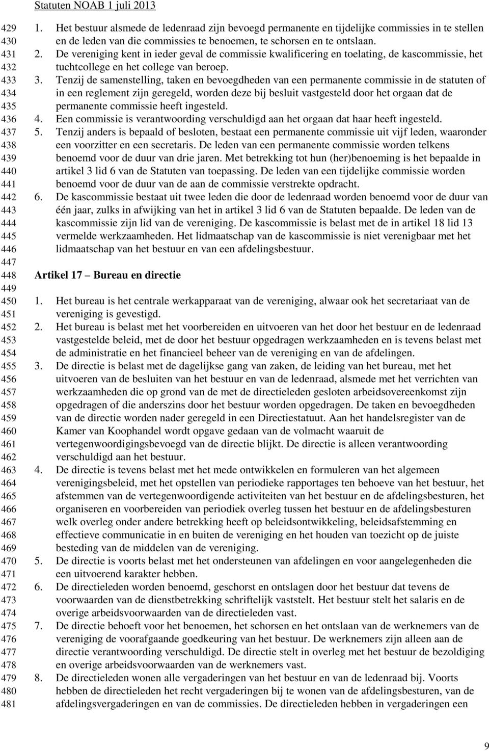 De vereniging kent in ieder geval de commissie kwalificering en toelating, de kascommissie, het tuchtcollege en het college van beroep. 3.