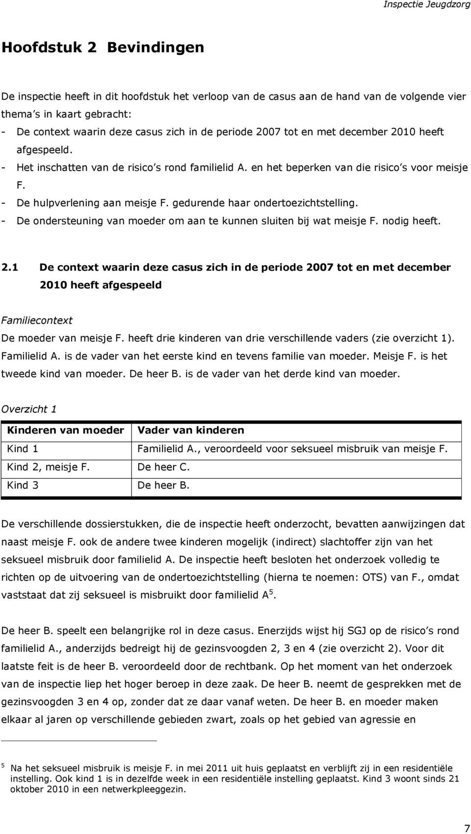 gedurende haar ondertoezichtstelling. - De ondersteuning van moeder om aan te kunnen sluiten bij wat meisje F. nodig heeft. 2.