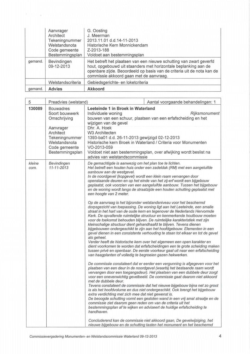 hout, opgebouwd uit staanders met horizontale beplanking aan de openbare zijde. Beoordeeld op basis van de criteria uit de nota kan de commissie akkoord gaan met de aanvraag.