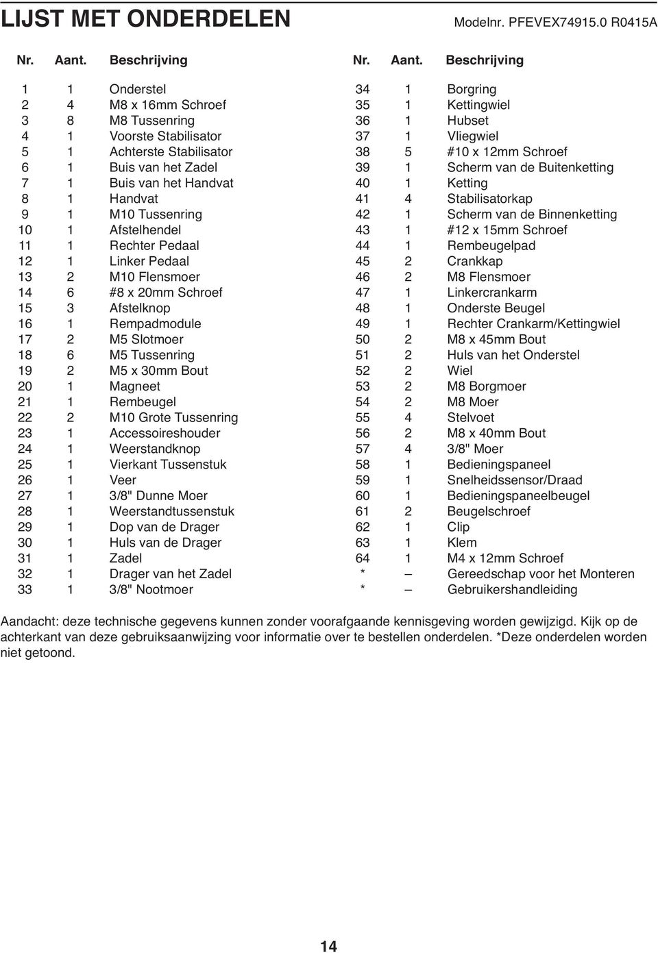 Beschrijving 1 1 Onderstel 2 4 M8 x 16mm Schroef 8 M8 Tussenring 4 1 Voorste Stabilisator 5 1 Achterste Stabilisator 6 1 Buis van het Zadel 7 1 Buis van het Handvat 8 1 Handvat 9 1 M10 Tussenring 10