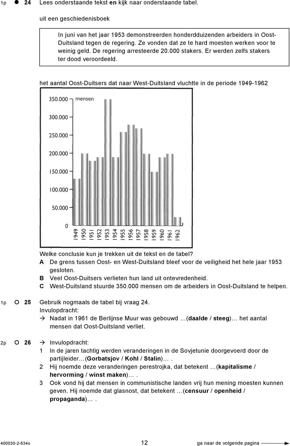 het aantal Oost-Duitsers dat naar West-Duitsland vluchtte in de periode 1949-1962 Welke conclusie kun je trekken uit de tekst en de tabel?