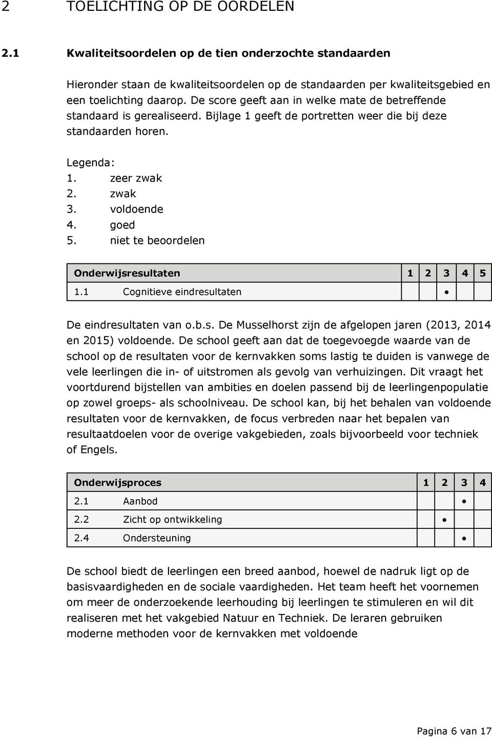 niet te beoordelen Onderwijsresultaten 1 2 3 4 5 1.1 Cognitieve eindresultaten De eindresultaten van o.b.s. De Musselhorst zijn de afgelopen jaren (2013, 2014 en 2015) voldoende.