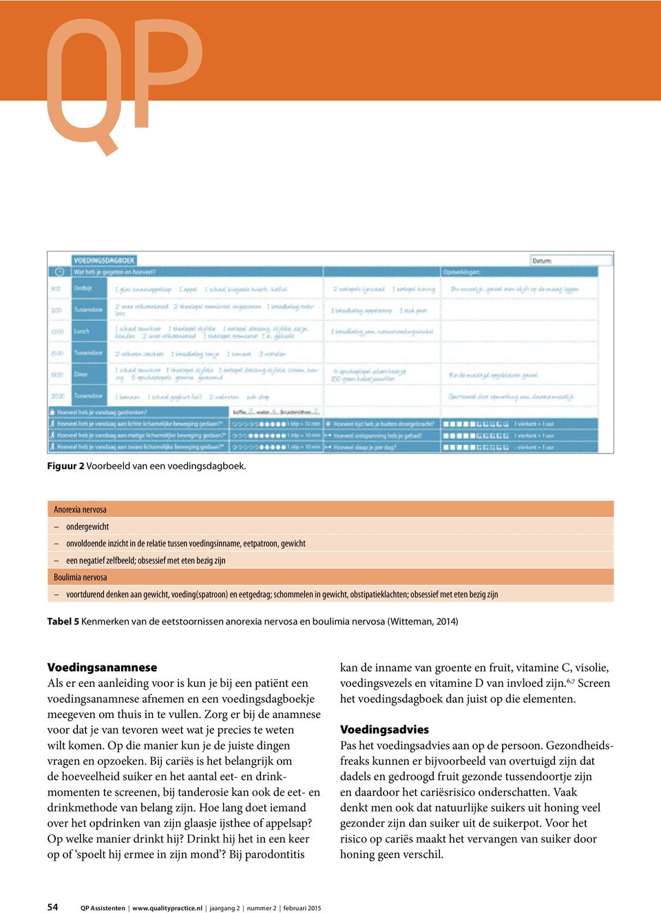 aan gewicht, voeding(spatroon) en eetgedrag; schommelen in gewicht, obstipatieklachten; obsessief met eten bezig zijn Tabel 5 Kenmerken van de eetstoornissen anorexia nervosa en boulimia nervosa