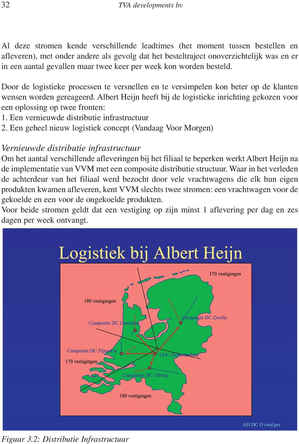 Albert Heijn heeft bij de logistieke inrichting gekozen voor een oplossing op twee fronten: 1. Een vernieuwde distributie infrastructuur 2.