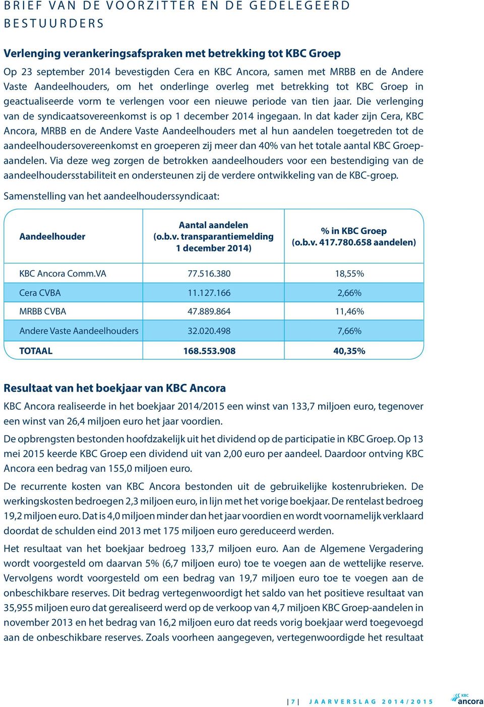 Die verlenging van de syndicaatsovereenkomst is op 1 december 2014 ingegaan.