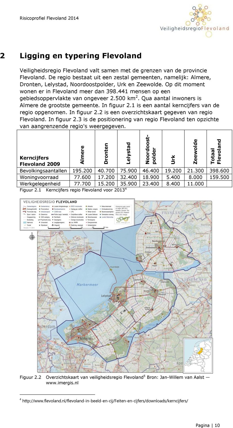 441 mensen op een gebiedsoppervlakte van ongeveer 2.500 km 2. Qua aantal inwoners is Almere de grootste gemeente. In figuur 2.1 is een aantal kerncijfers van de regio opgenomen. In figuur 2.2 is een overzichtskaart gegeven van regio Flevoland.