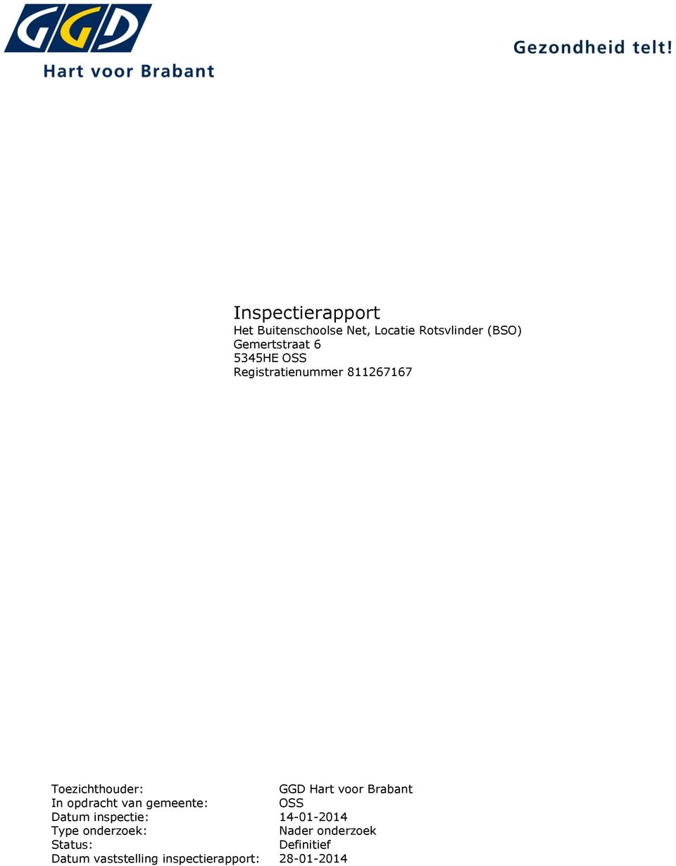 voor Brabant In opdracht van gemeente: OSS Datum inspectie: 14-01-2014 Type