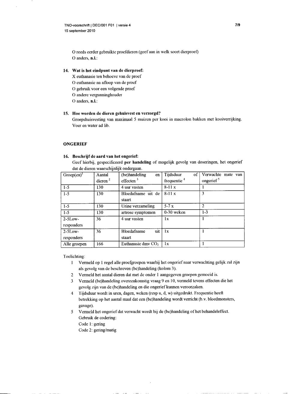 Hoe worden de dieren gehuisvest en verzorgd? Groepshuisvesting van maximaal 5 muizen per kooi in macroion bakken met kooiverrijking. Voer en water ad lib. ONGERIEF 6.