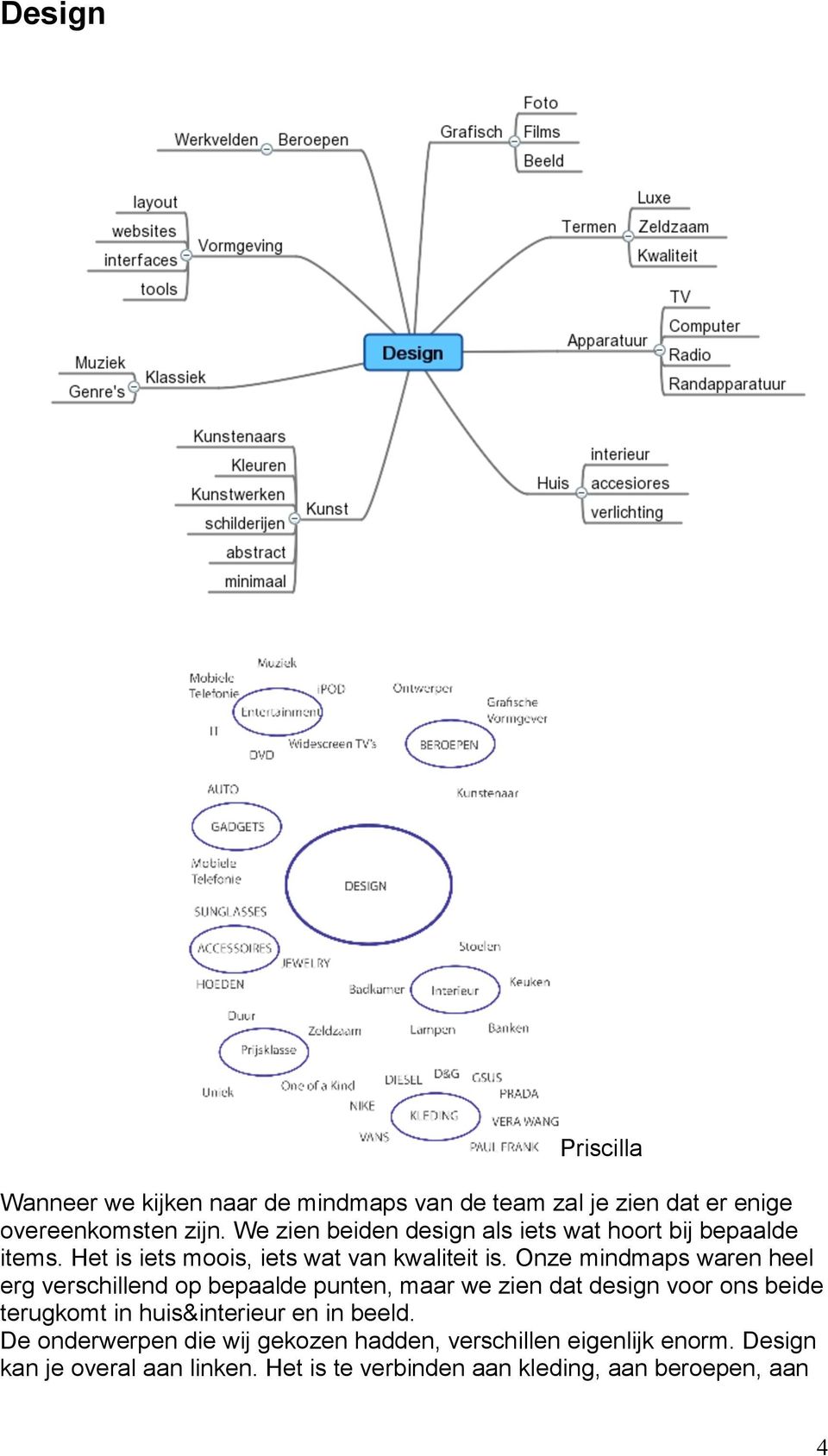 Onze mindmaps waren heel erg verschillend op bepaalde punten, maar we zien dat design voor ons beide terugkomt in