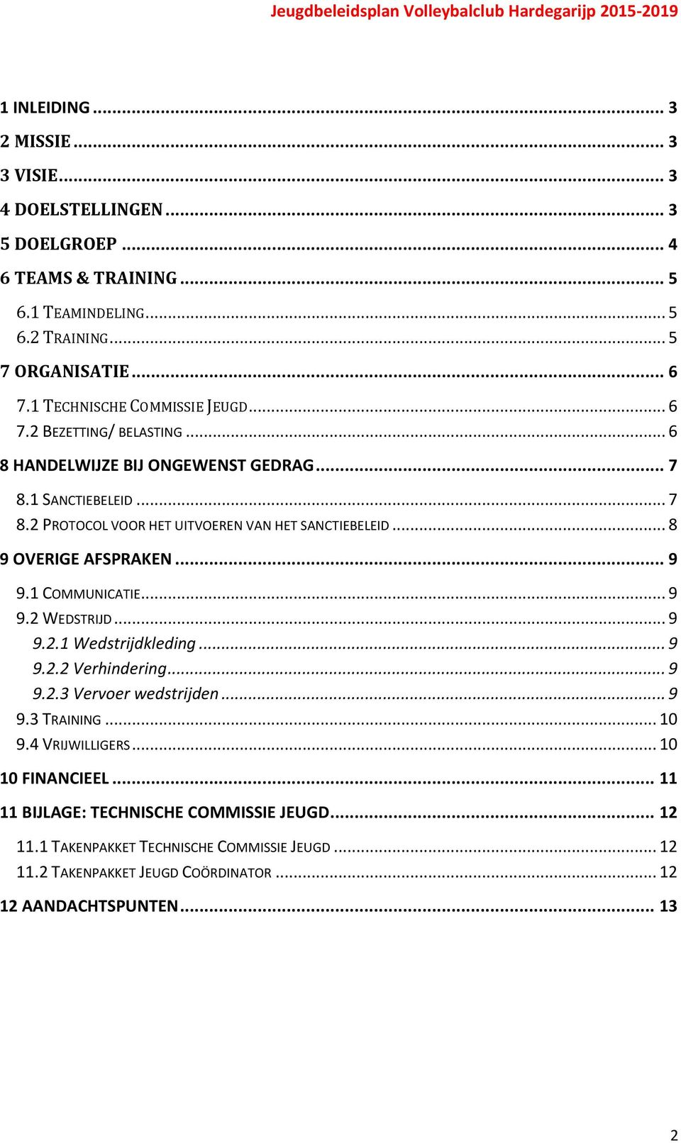 .. 8 9 OVERIGE AFSPRAKEN... 9 9.1 COMMUNICATIE... 9 9.2 WEDSTRIJD... 9 9.2.1 Wedstrijdkleding... 9 9.2.2 Verhindering... 9 9.2.3 Vervoer wedstrijden... 9 9.3 TRAINING... 10 9.