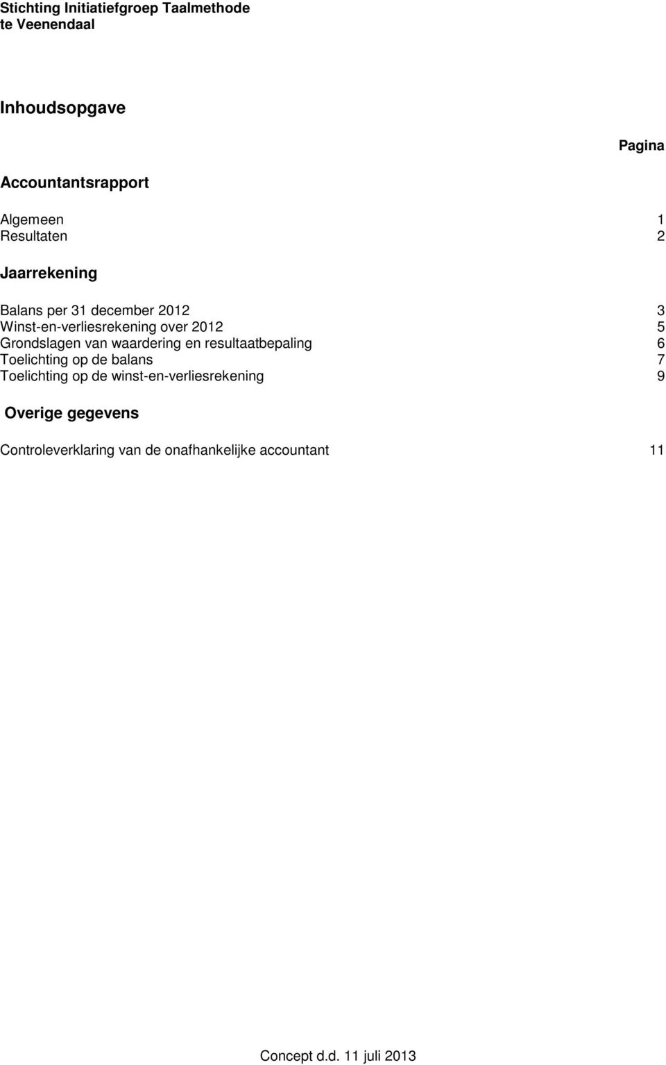 resultaatbepaling 6 Toelichting op de balans 7 Toelichting op de winst-en-verliesrekening