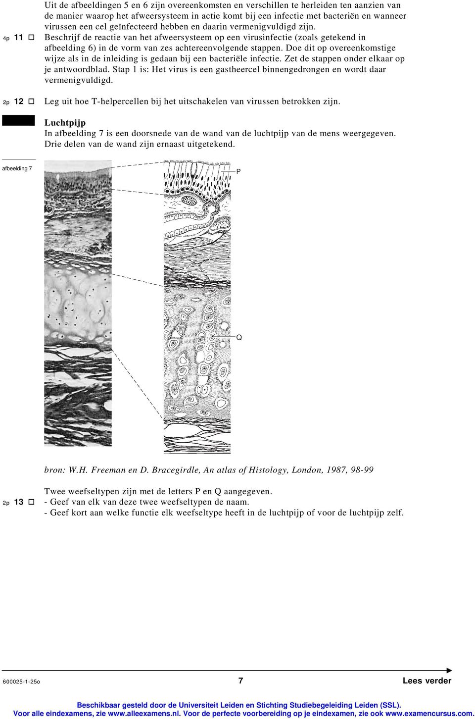 Beschrijf de reactie van het afweersysteem op een virusinfectie (zoals getekend in afbeelding ) in de vorm van zes achtereenvolgende stappen.