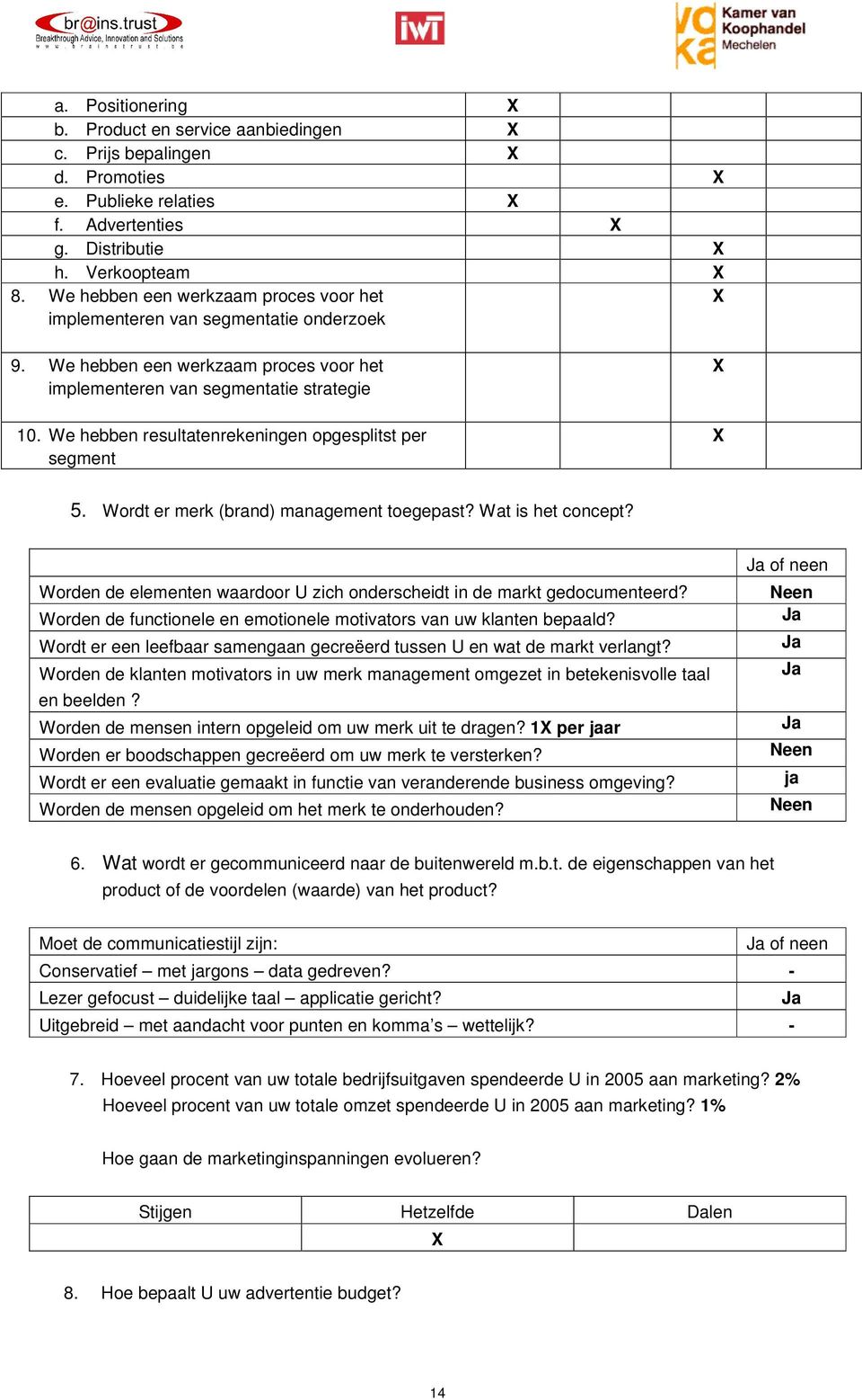 We hebben resultatenrekeningen opgesplitst per segment 5. Wordt er merk (brand) management toegepast? Wat is het concept? Worden de elementen waardoor U zich onderscheidt in de markt gedocumenteerd?