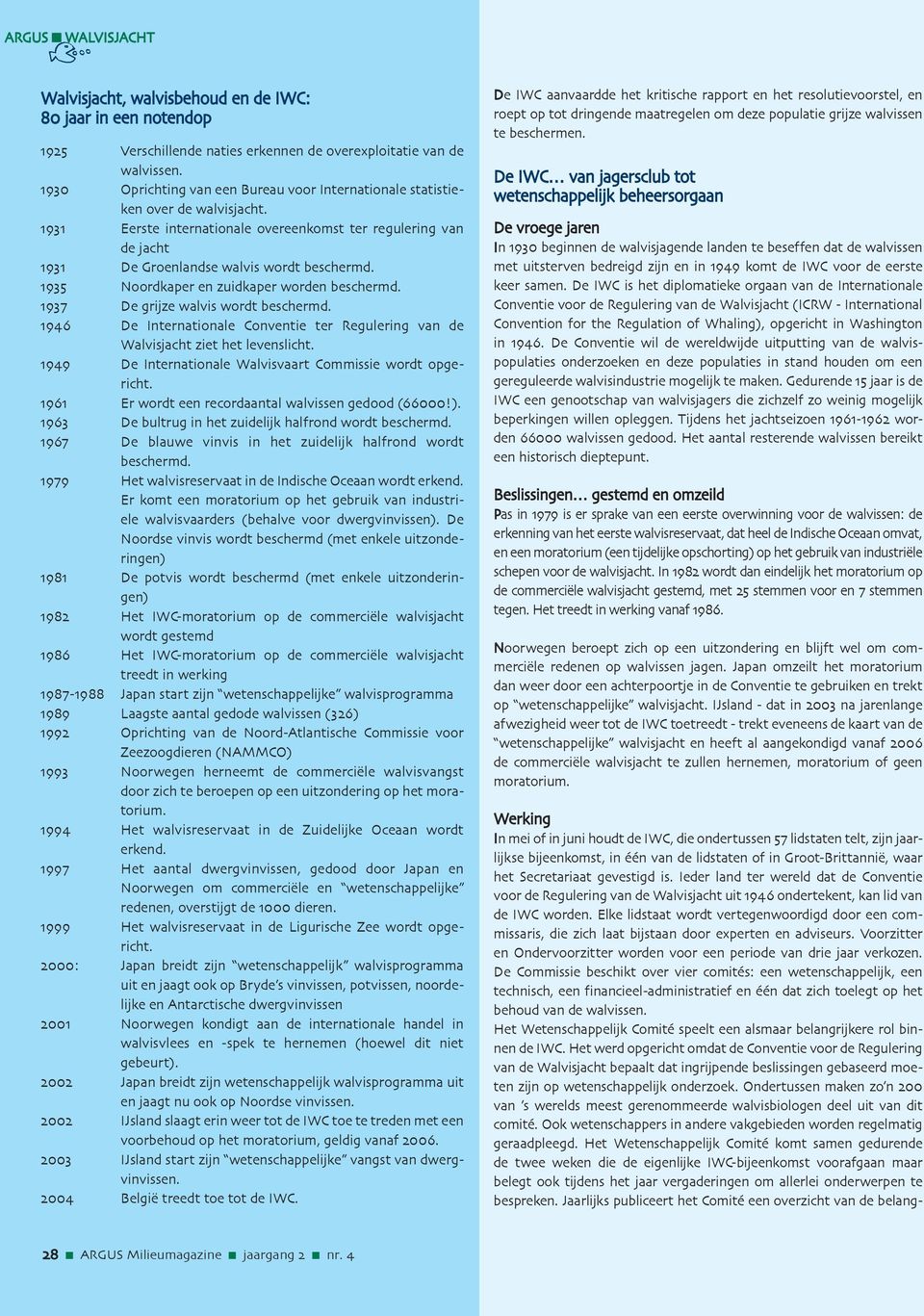 1935 Noordkaper en zuidkaper worden beschermd. 1937 De grijze walvis wordt beschermd. 1946 De Internationale Conventie ter Regulering van de Walvisjacht ziet het levenslicht.