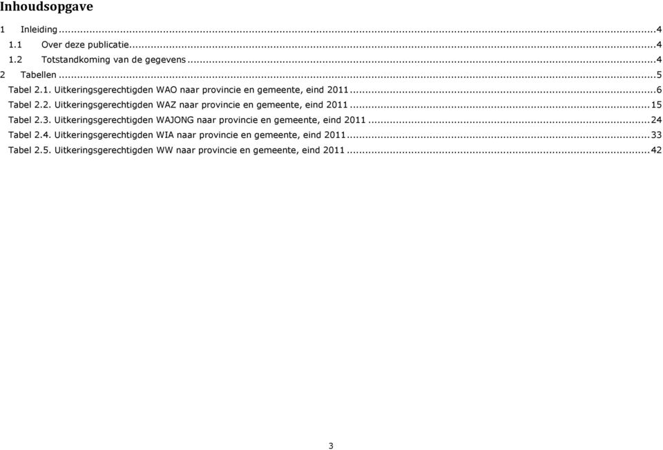 Uitkeringsgerechtigden WAJONG naar provincie en gemeente, eind 2011... 24 