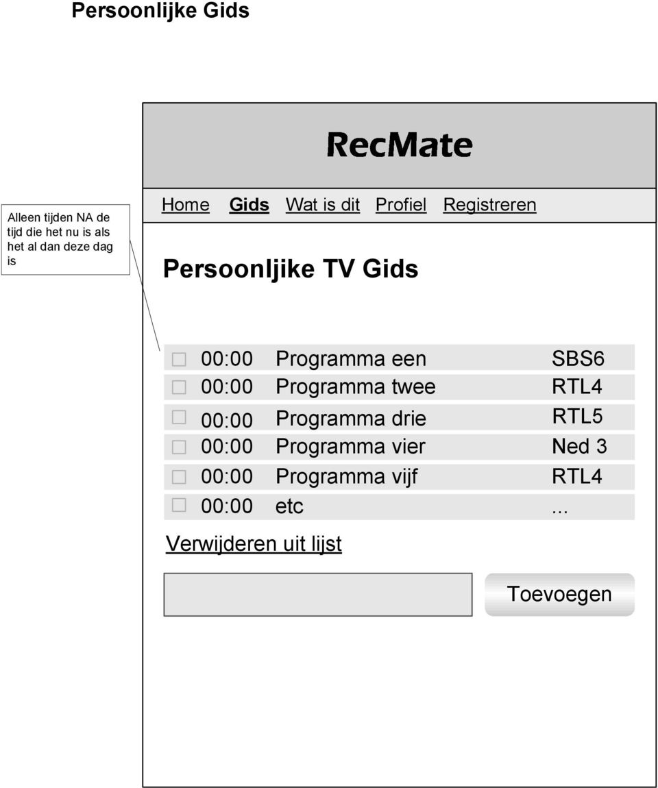 Programma twee RTL4 00:00 Programma drie RTL5 00:00 Programma vier