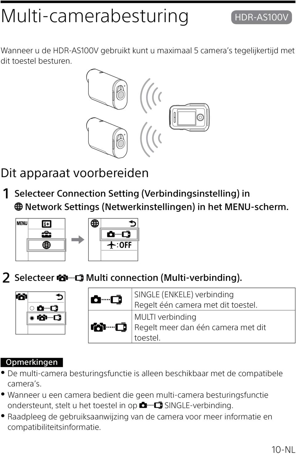 SINGLE (ENKELE) verbinding Regelt één camera met dit toestel. MULTI verbinding Regelt meer dan één camera met dit toestel.