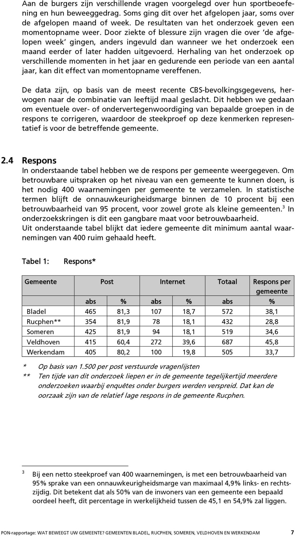 Door ziekte of blessure zijn vragen die over de afgelopen week gingen, anders ingevuld dan wanneer we het onderzoek een maand eerder of later hadden uitgevoerd.