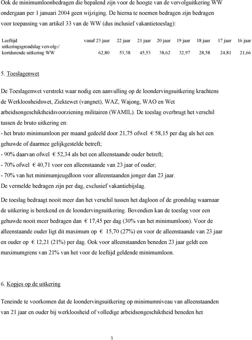 uitkeringsgrondslag vervolg-/ kortdurende uitkering WW 62,80 53,38 45,53 38,62 32,97 28,58 24,81 21,66 5.