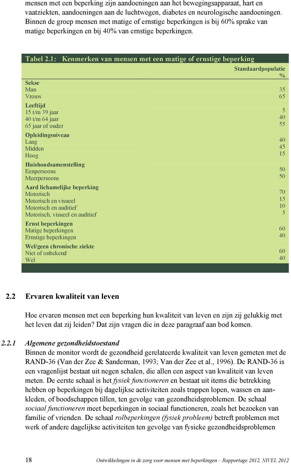 1: Kenmerken van mensen met een matige of ernstige beperking Sekse Man Vrouw Leeftijd 15 t/m 39 jaar 40 t/m 64 jaar 65 jaar of ouder Opleidingsniveau Laag Midden Hoog Huishoudsamenstelling