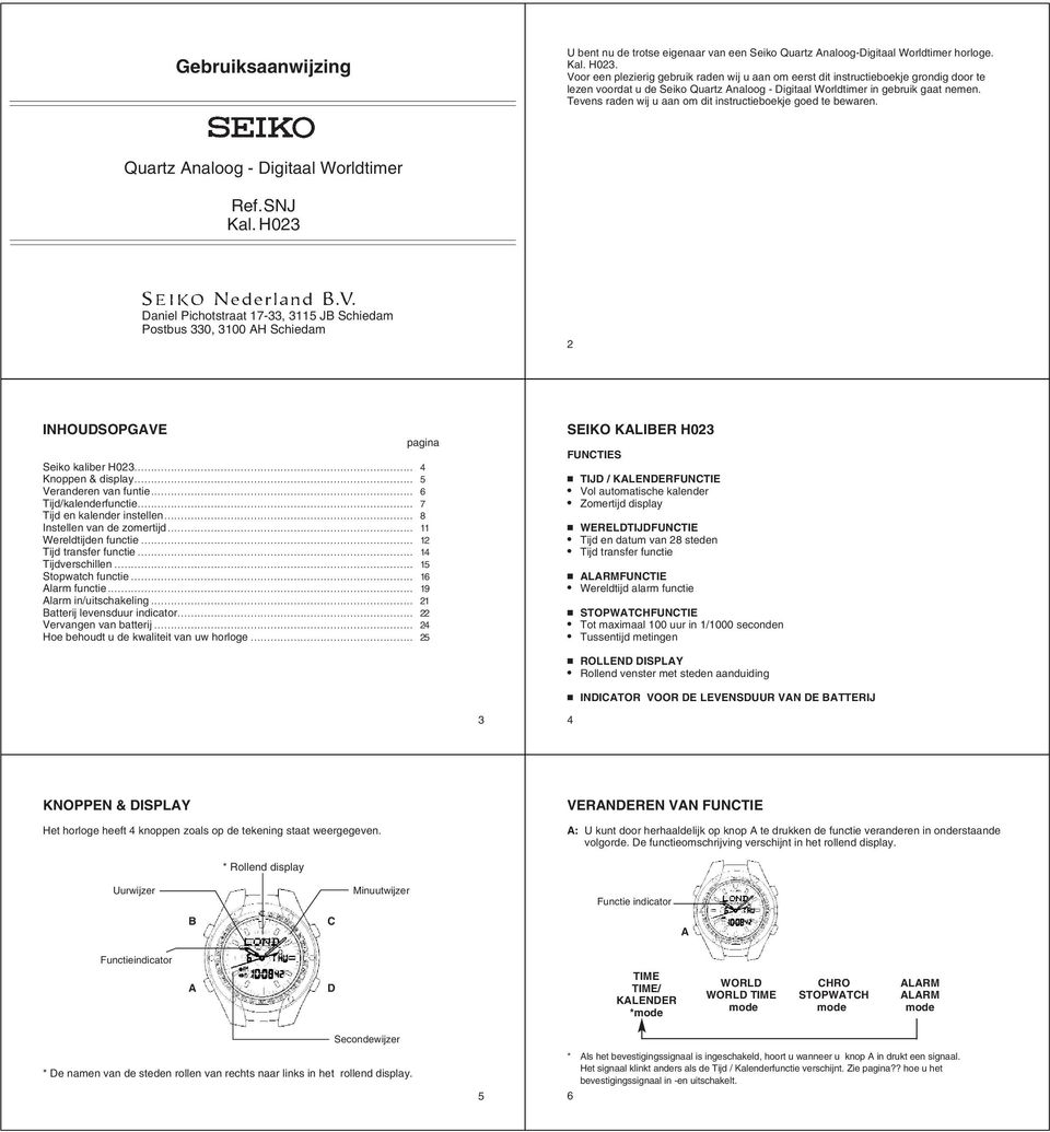 Tevens raden wij u aan om dit instructieboekje goed te bewaren. Quartz naloog - igitaal Worldtimer Ref.SNJ Kal. H023 SEIKO NEERLN.V.