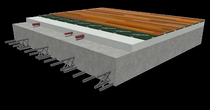 werken bovenzijde /laminaat werken bovenzijde Test in het akoestisch lab met Sylwood 3 mm vloeropbouw: 14 cm betonplaat 5 cm uitvulchape