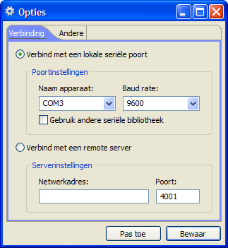 Page 2 of 8 Figuur 1: Hoofdscherm Figuur 2: Menu Opties Verbind Opties Als je hierop klikt, wordt de software automatisch verbonden met de laatste robot die voor deze verbinding is gebruikt of