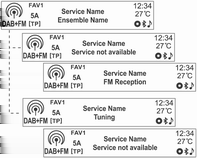 Infotainmentsysteem 119 Naar een radiozender zoeken Naar DAB-ensemble zoeken (alleen voor model type 1/2-A) De DAB-service koppelen (alleen voor model type 1/2-A) [DAB-DAB aan/dab-fm uit] Houd de