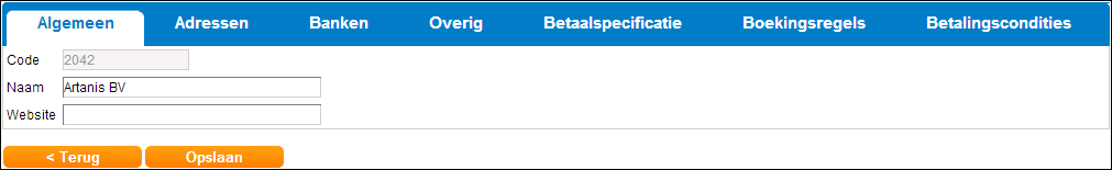 Om een bestaande crediteur te openen klik je op de naam van de crediteur of je vult de code in in het lege codeveld.