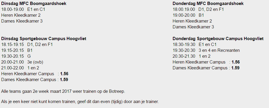 Trainingstijden zaal: Op dinsdag 08-11-2016 komen er trainingen te vervallen in verband