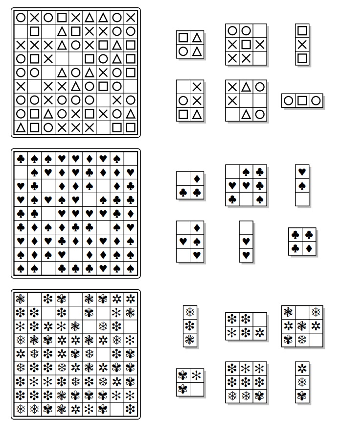 e kleine losse puzzelstukken die je aan de rechterkant ziet staan, zitten ook in het grote vierkant aan de linkerkant
