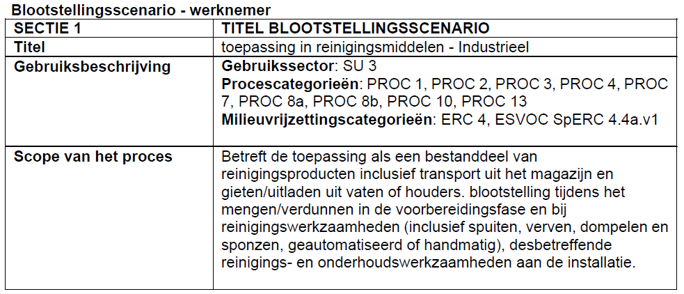 Voorbeeld esds Tolueen Exposure Scenario Process category 13: Treatment of