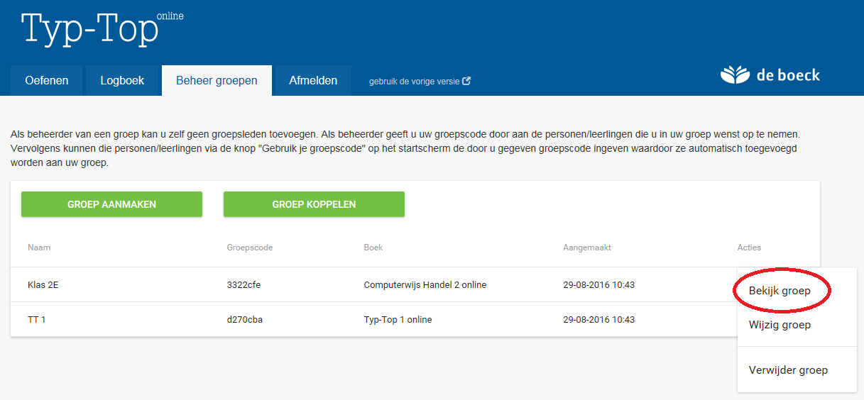 Een leerling kan zich telkens maar aan één groep koppelen per boek. Als leerkracht is het altijd mogelijk om nieuwe groepen aan te maken en leerlingen te vragen zich aan deze groepen te koppelen.