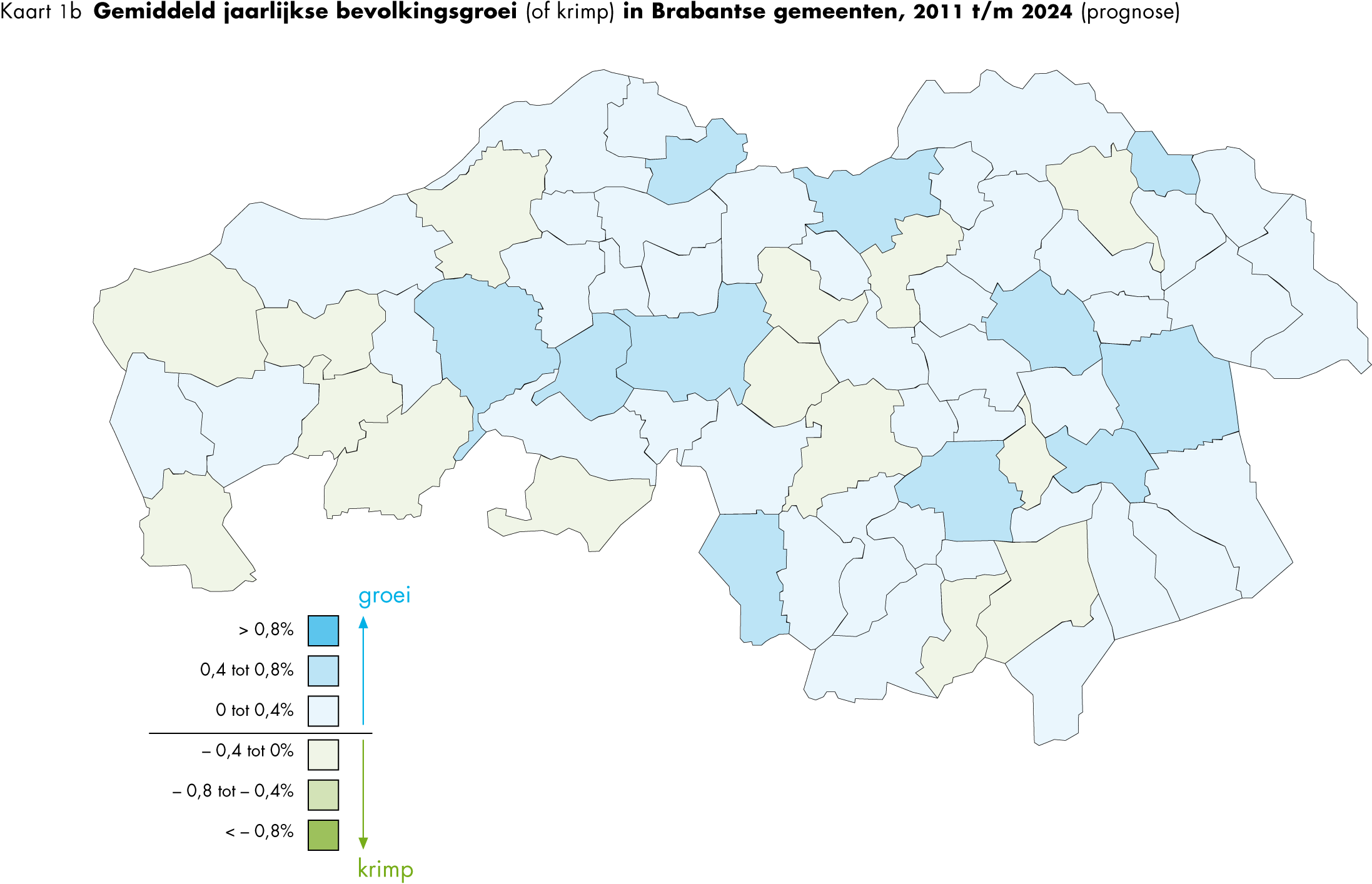 BEVOLKINGSGROEI (OF KRIMP) IN BRABANTSE GEMEENTEN