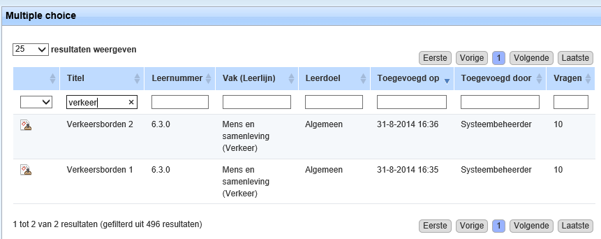 p a g i n a 28 Figuur 36: Filter en/of zoekopties Als u naar een bepaalde les wilt zoeken die u heeft ingevoerd, dan kunt u in de invoervakjes (onder de blauwe balk) een zoekcriteria invoeren.