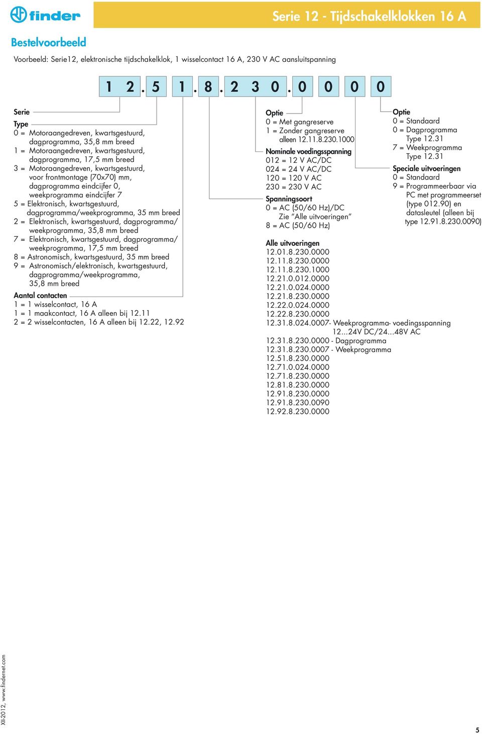 frontmontage (70x70) mm, dagprogramma eindcijfer 0, weekprogramma eindcijfer 7 5 = Elektronisch, kwartsgestuurd, dagprogramma/weekprogramma, 35 mm breed 2 = Elektronisch, kwartsgestuurd,