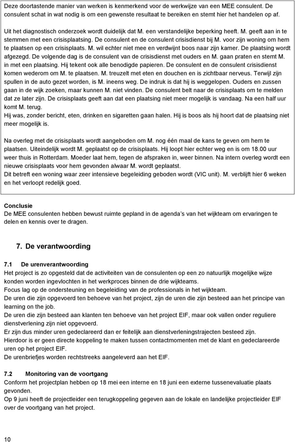 voor zijn woning om hem te plaatsen op een crisisplaats. M. wil echter niet mee en verdwijnt boos naar zijn kamer. De plaatsing wordt afgezegd.