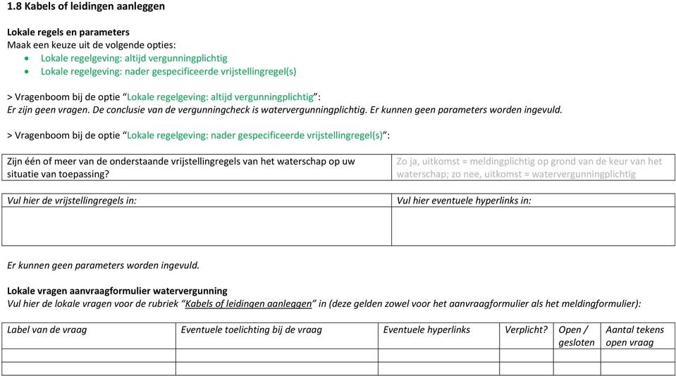 Lokale vragen aanvraagformulier watervergunning Vul hier de lokale vragen voor de rubriek Kabels