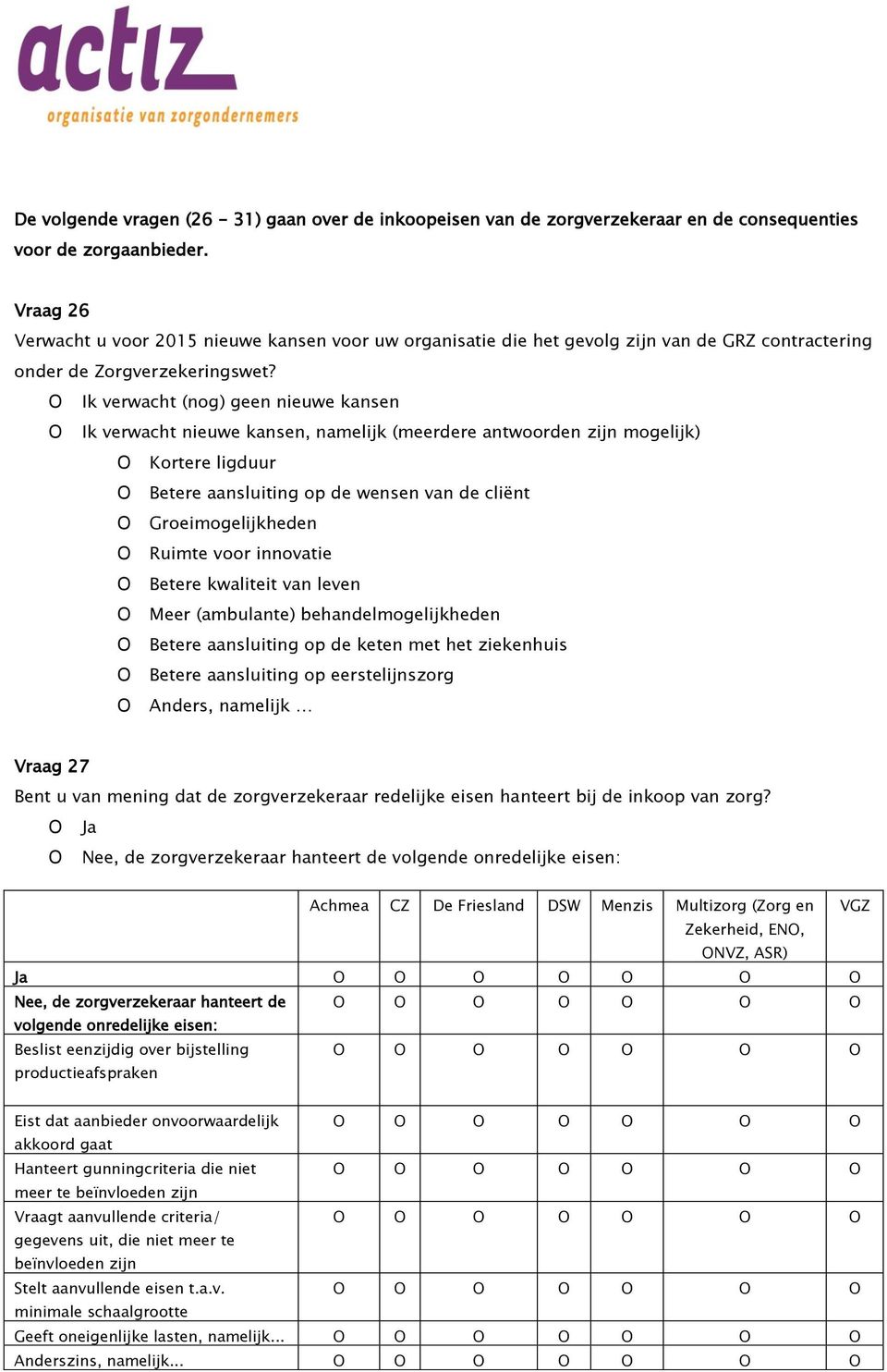 Ik verwacht (nog) geen nieuwe kansen Ik verwacht nieuwe kansen, namelijk (meerdere antwoorden zijn mogelijk) Kortere ligduur Betere aansluiting op de wensen van de cliënt Groeimogelijkheden Ruimte