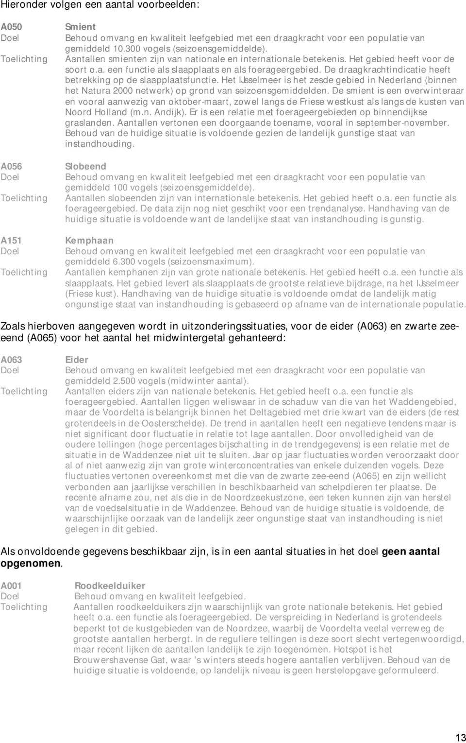 De draagkrachtindicatie heeft betrekking op de slaapplaatsfunctie. Het IJsselmeer is het zesde gebied in Nederland (binnen het Natura 2000 netwerk) op grond van seizoensgemiddelden.