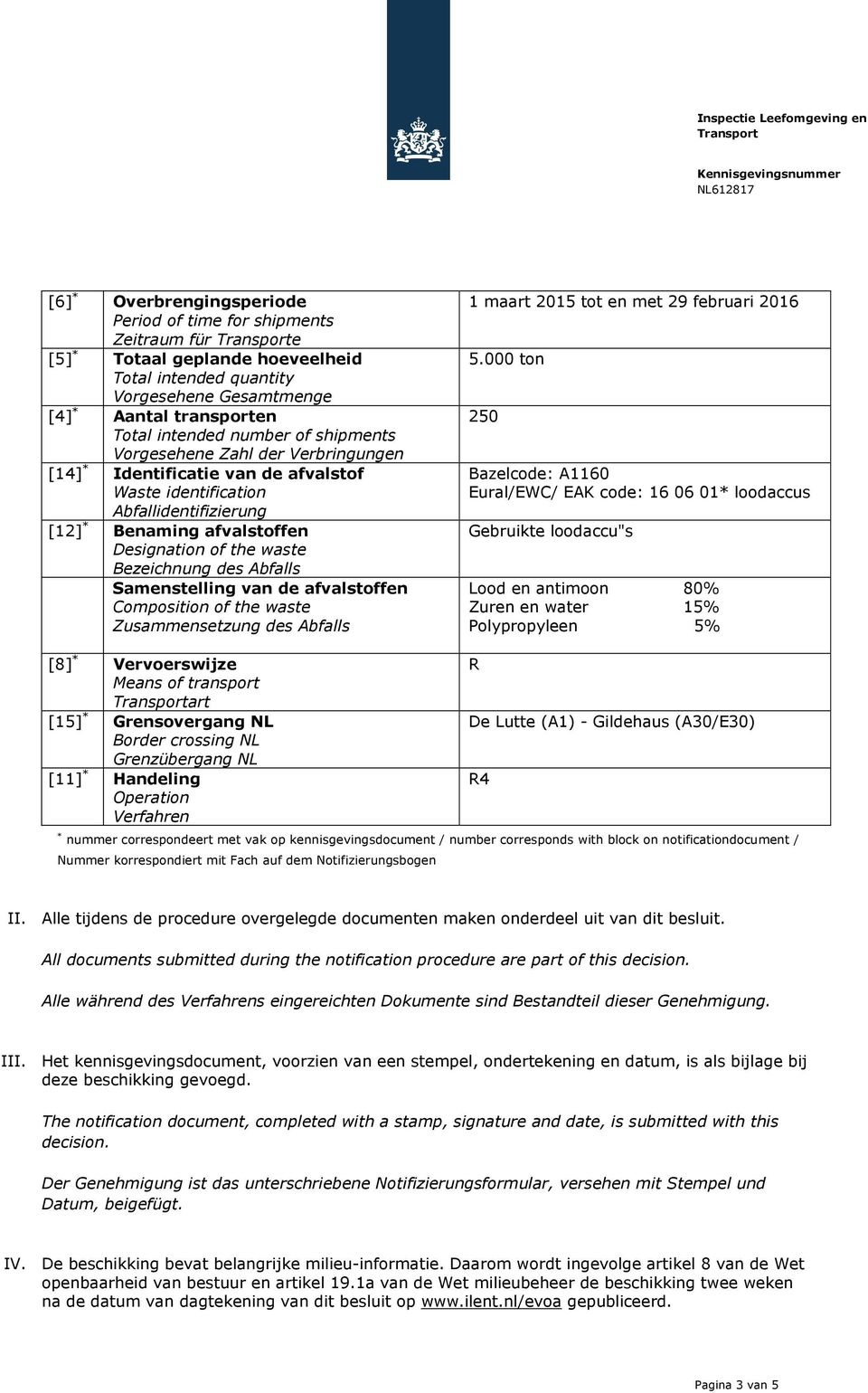 Abfalls Samenstelling van de afvalstoffen Composition of the waste Zusammensetzung des Abfalls 1 maart 2015 tot en met 29 februari 2016 5.